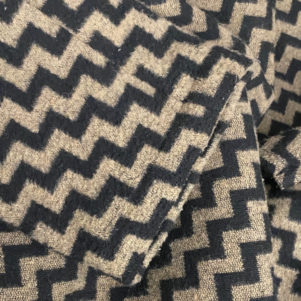Anthropologie Tulle Wool Black and Tan Chevron Trench Coat - Picture 3 of 9